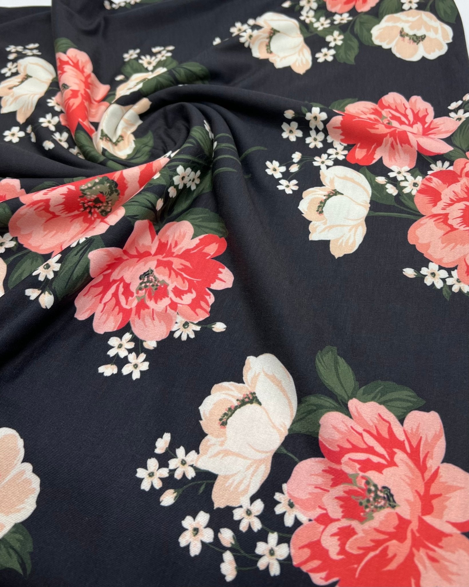 Peach Nude Floral Print Viscose Elastane 4 Way Stretch Fabric - T9 Fabrics